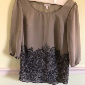grey with blue lace print small blouse